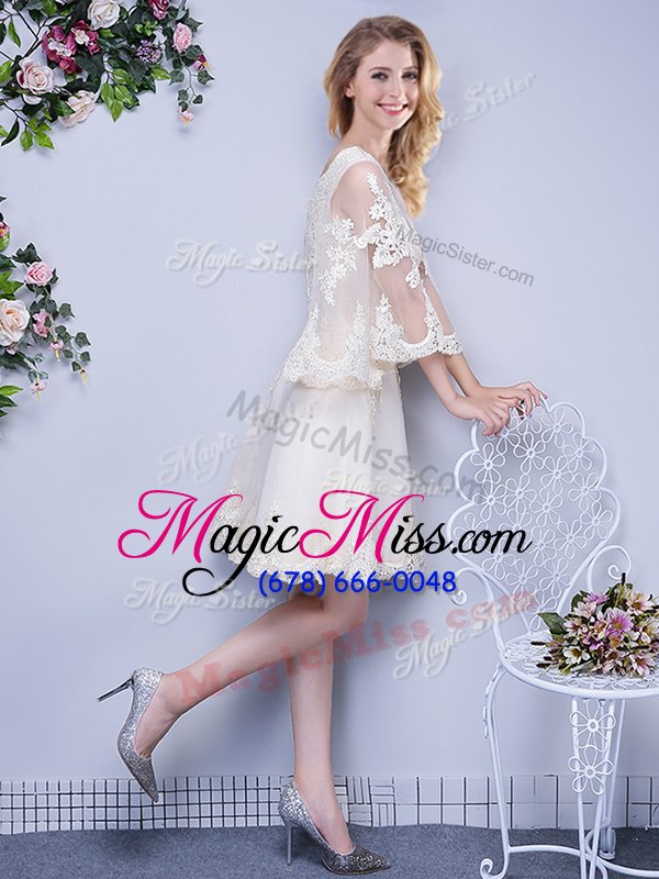 wholesale flare scoop white 3|4 length sleeve knee length lace lace up quinceanera court dresses