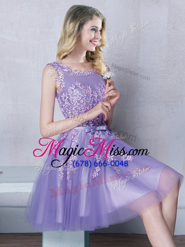 wholesale modern scoop appliques and belt bridesmaid dresses lavender zipper sleeveless mini length