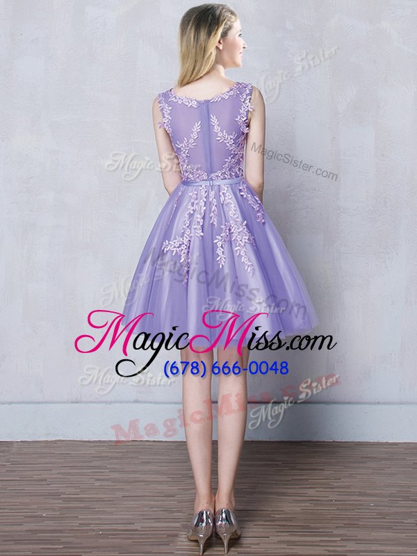wholesale modern scoop appliques and belt bridesmaid dresses lavender zipper sleeveless mini length