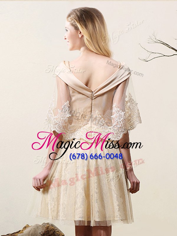 wholesale smart mini length zipper bridesmaid dresses champagne and in for prom and party and wedding party with lace
