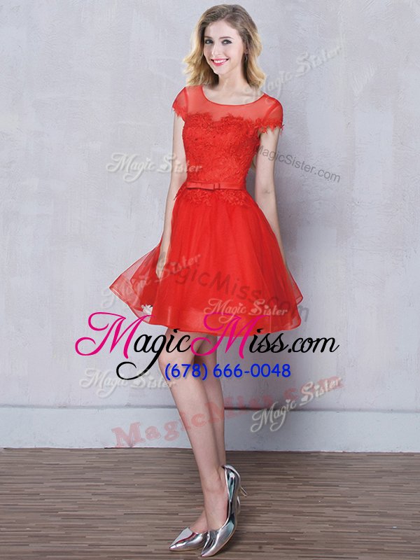 wholesale noble mini length red wedding guest dresses scoop short sleeves lace up