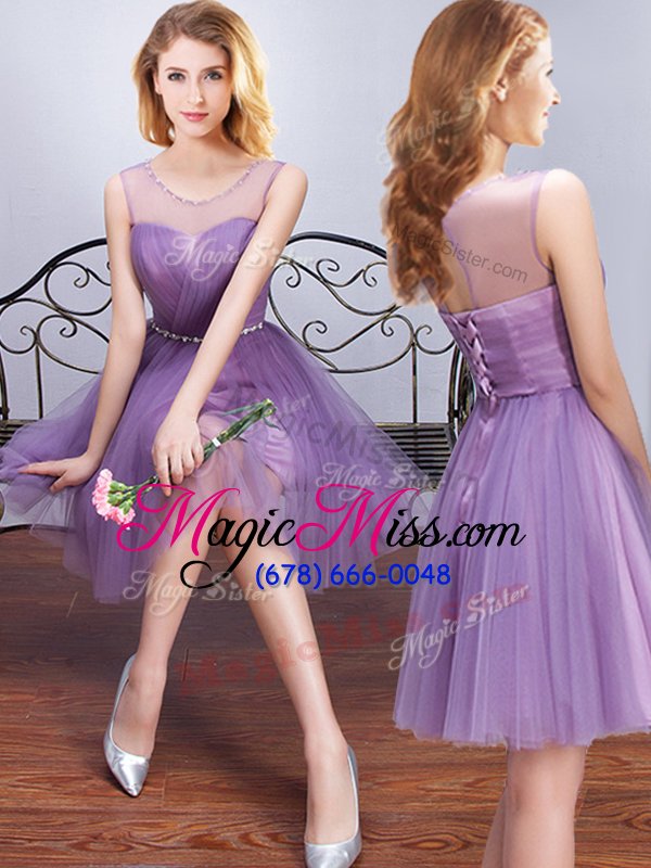wholesale deluxe lavender a-line tulle one shoulder sleeveless beading and appliques and ruffles and ruching and belt and hand made flower mini length lace up court dresses for sweet 16