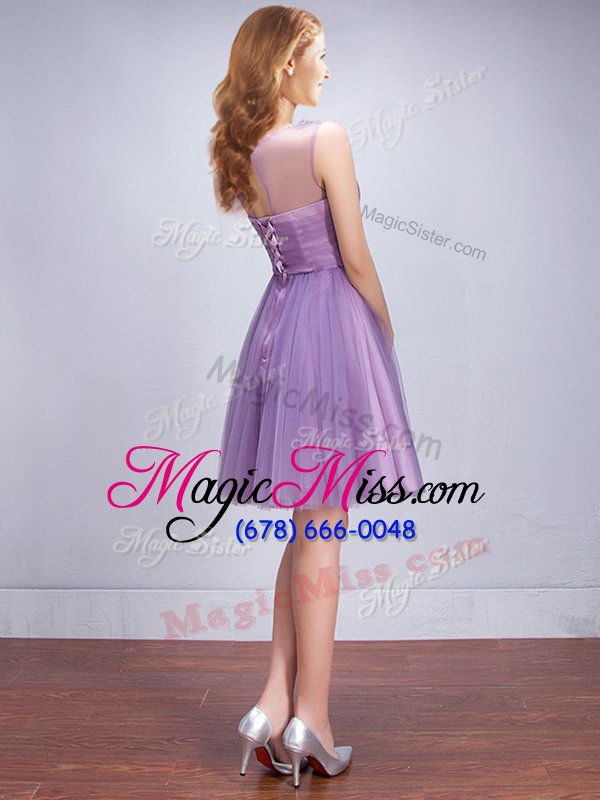 wholesale ideal scoop sleeveless tulle mini length lace up dama dress for quinceanera in lavender for with beading and ruching and belt