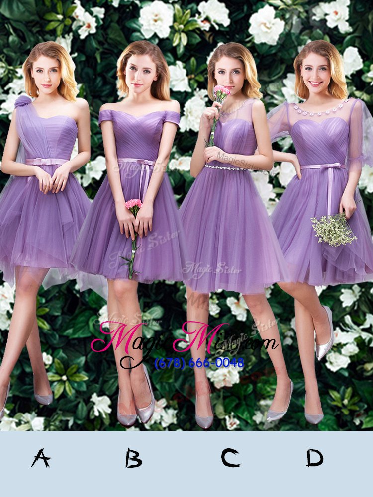 wholesale ideal scoop sleeveless tulle mini length lace up dama dress for quinceanera in lavender for with beading and ruching and belt