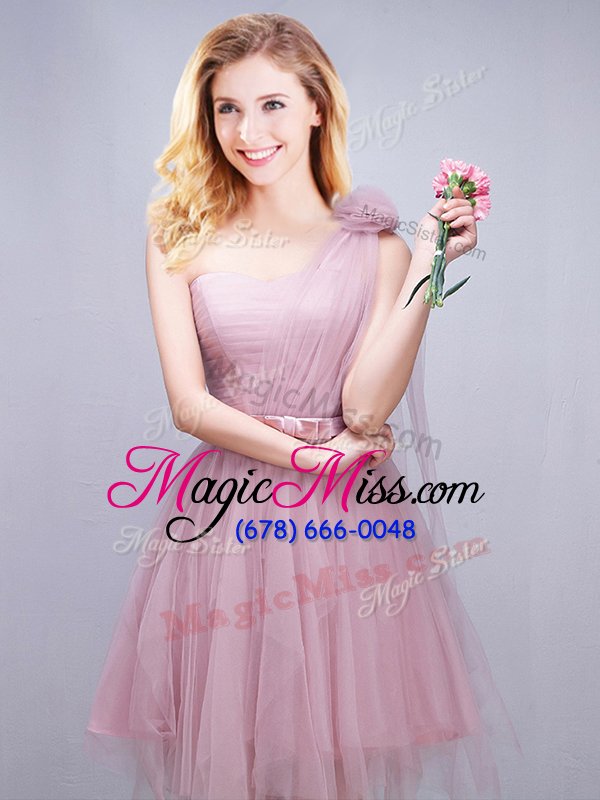 wholesale beauteous scoop mini length a-line sleeveless pink quinceanera dama dress lace up