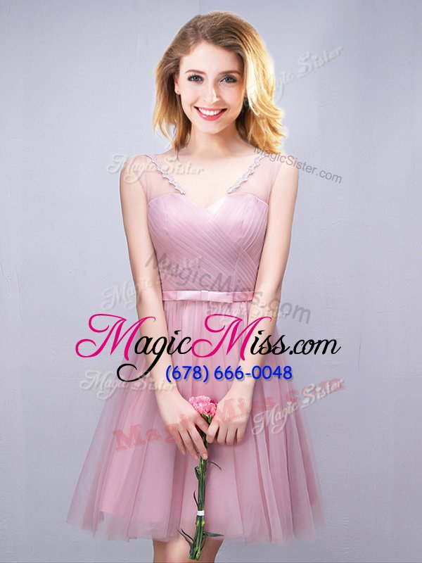 wholesale suitable sleeveless ruching and bowknot lace up quinceanera court of honor dress