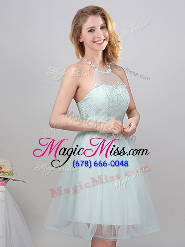 wholesale simple apple green off the shoulder neckline lace and appliques and belt bridesmaid gown sleeveless lace up