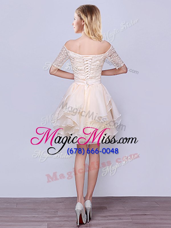 wholesale admirable off the shoulder champagne short sleeves organza lace up dama dress for quinceanera for prom and party and wedding party