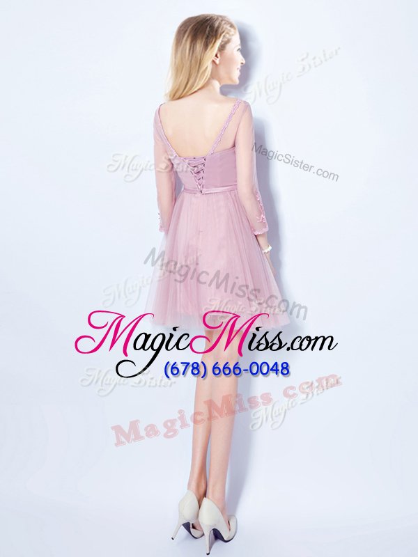 wholesale vintage sleeveless tulle mini length lace up court dresses for sweet 16 in pink for with appliques and belt