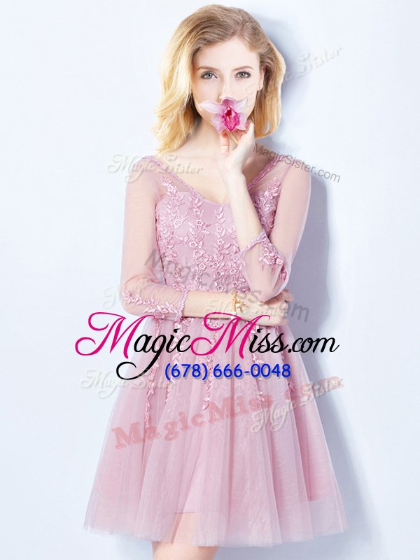 wholesale vintage sleeveless tulle mini length lace up court dresses for sweet 16 in pink for with appliques and belt