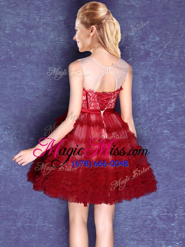 wholesale vintage scoop sleeveless lace up mini length lace and bowknot court dresses for sweet 16