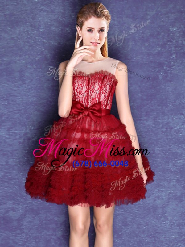 wholesale vintage scoop sleeveless lace up mini length lace and bowknot court dresses for sweet 16