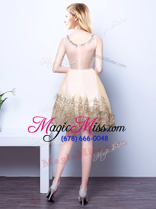 wholesale fashion champagne tulle zipper scoop sleeveless mini length bridesmaid dresses beading
