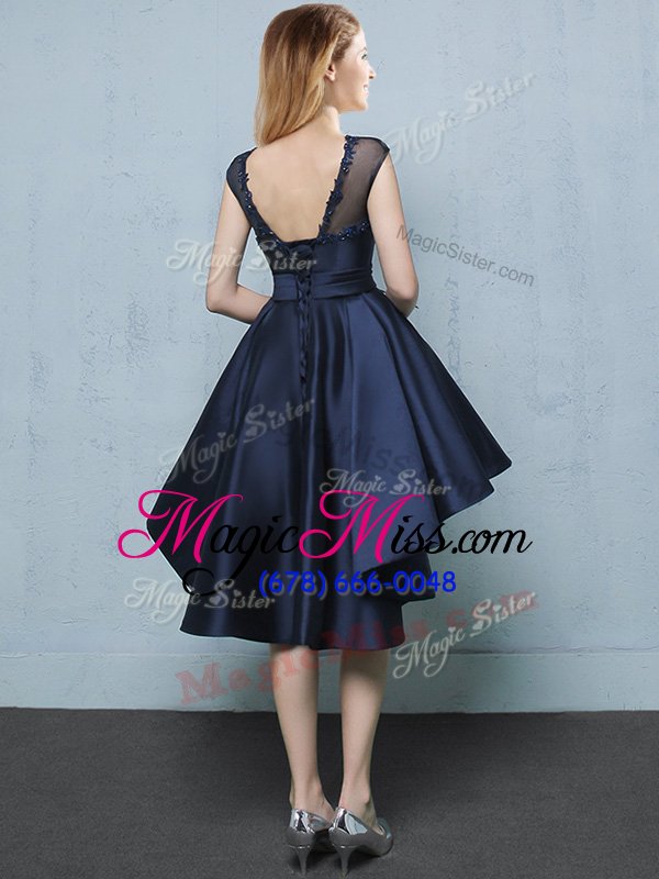 wholesale fantastic satin cap sleeves high low damas dress and appliques