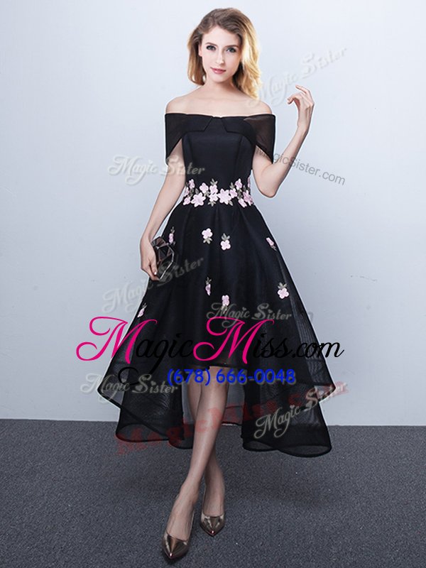 wholesale a-line vestidos de damas black and red and grey off the shoulder chiffon sleeveless high low lace up
