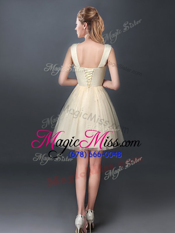 wholesale fashion scoop sleeveless lace up quinceanera dama dress champagne tulle