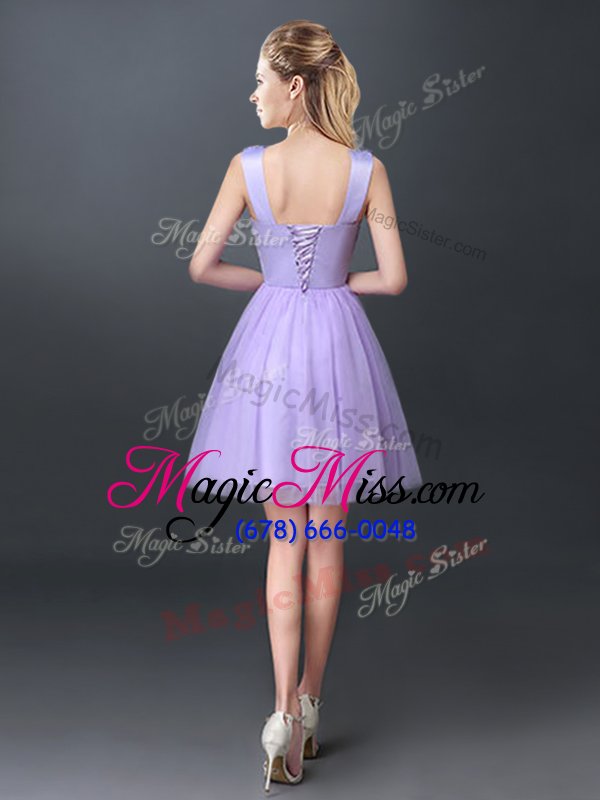 wholesale glittering scoop lavender sleeveless mini length lace lace up wedding party dress