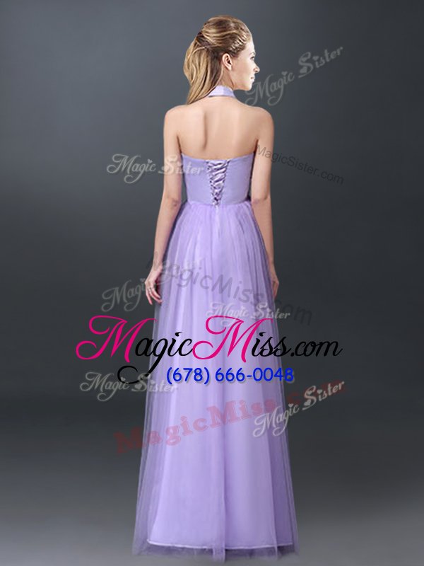 wholesale most popular halter top lavender sleeveless lace and appliques floor length bridesmaid dresses
