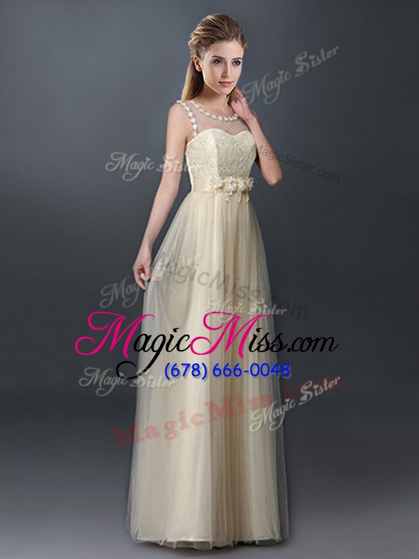wholesale fancy champagne quinceanera dama dress prom and party and wedding party and for with lace and hand made flower scoop sleeveless lace up