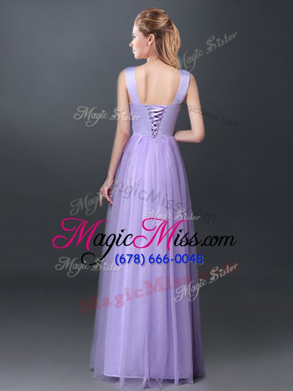 wholesale cheap scoop lace and hand made flower wedding party dress lavender lace up sleeveless floor length