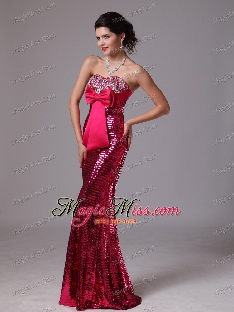 wholesale paillette over skirt hot pink bowknot sweetheart mermaid stylish prom gowns for 2013 custom made in normal alabama