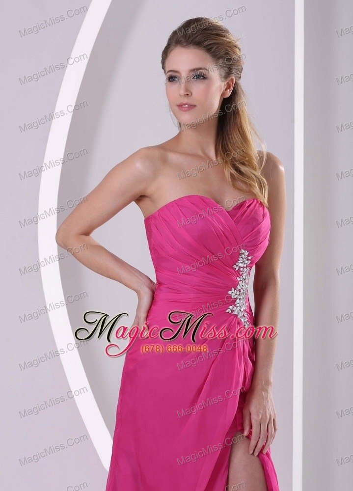 wholesale high slit hot pink sweetheart stylish prom celebrity dress appliques and ruch