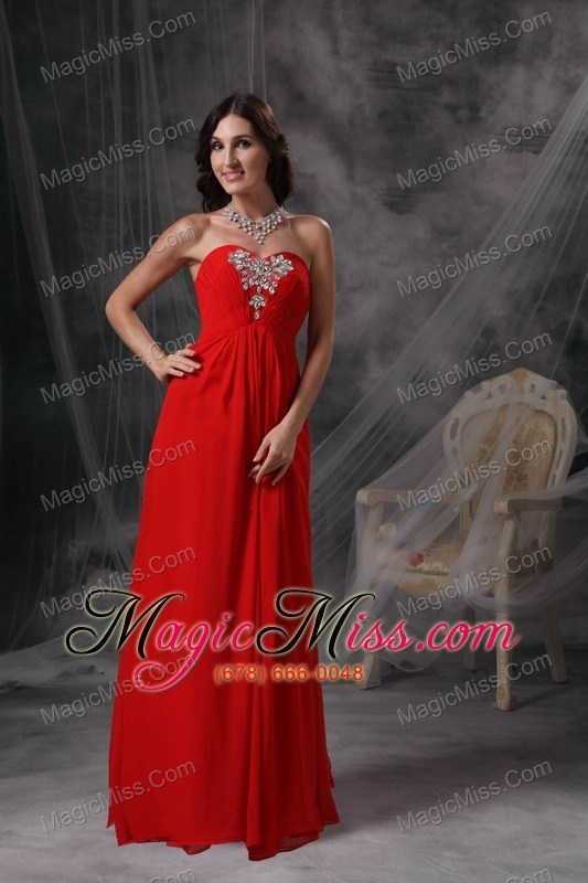 wholesale coral red empire sweetheart floor-length chiffon beading and ruch prom / celebrity dress