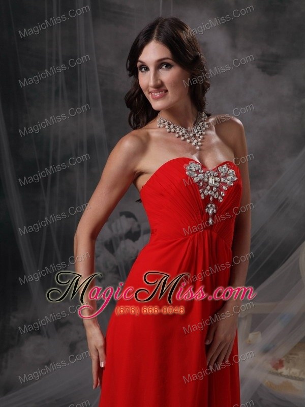 wholesale coral red empire sweetheart floor-length chiffon beading and ruch prom / celebrity dress