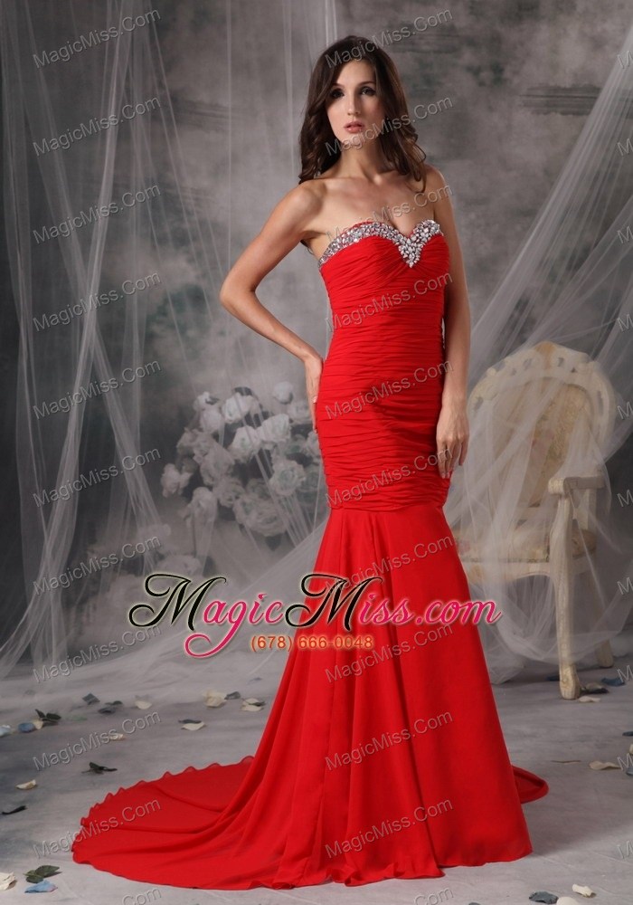 wholesale red mermaid /trumpet sweetheart court train chiffon beading prom dress