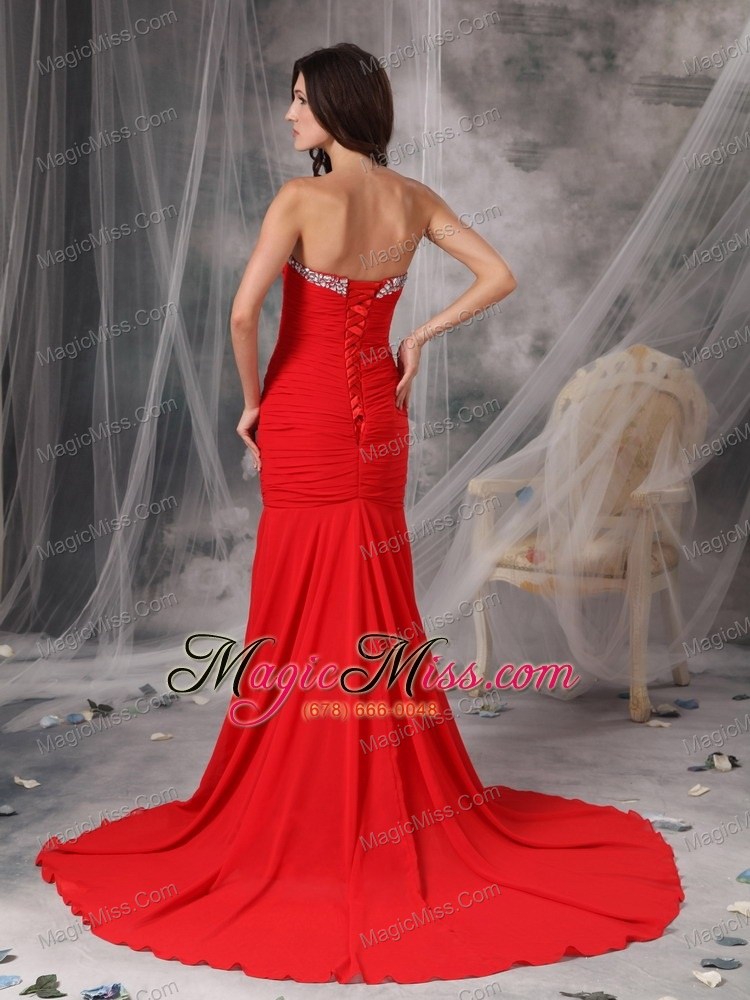 wholesale red mermaid /trumpet sweetheart court train chiffon beading prom dress