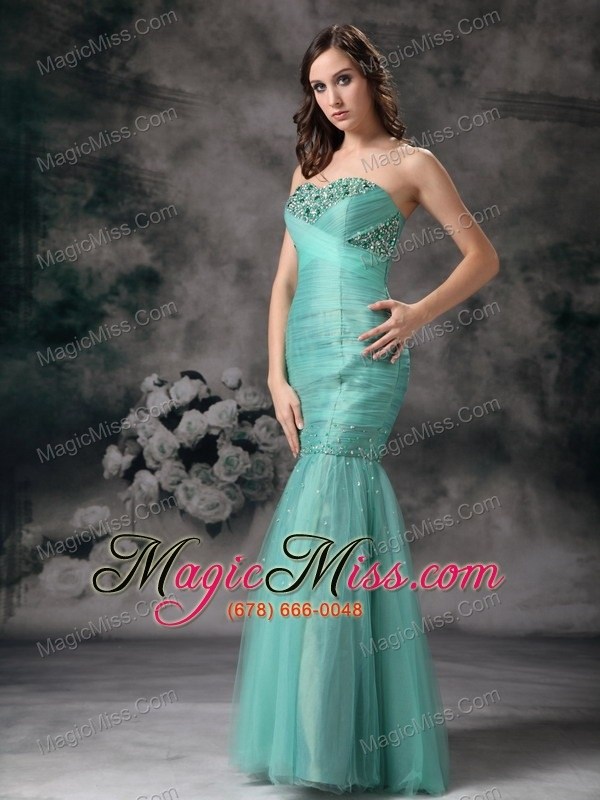 wholesale turquoise mermaid sweetheart floor-length organza beading prom dress
