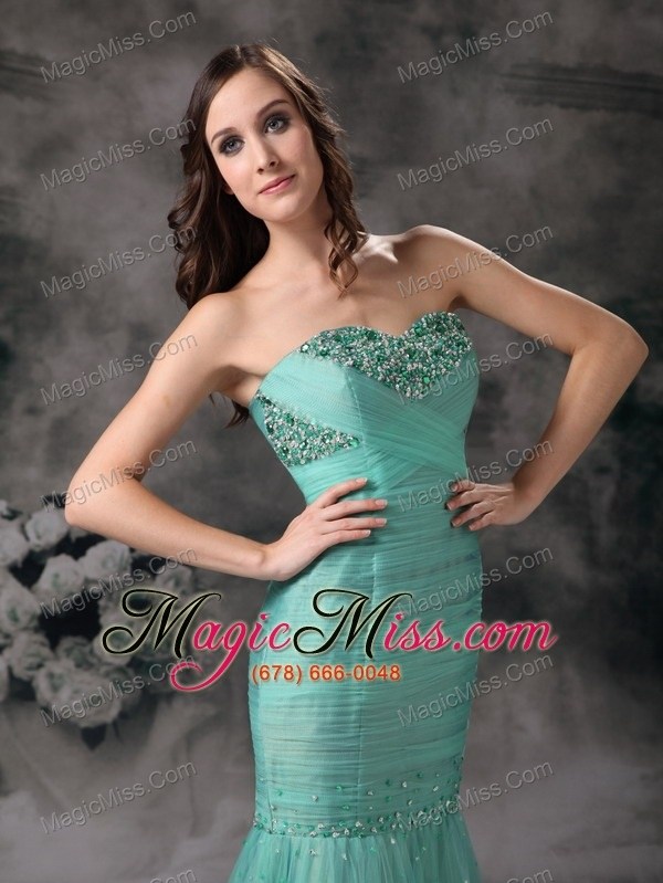 wholesale turquoise mermaid sweetheart floor-length organza beading prom dress