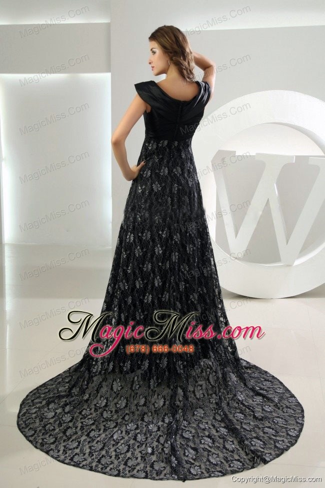 wholesale lace empire v-neck brush celebrity prom dress black