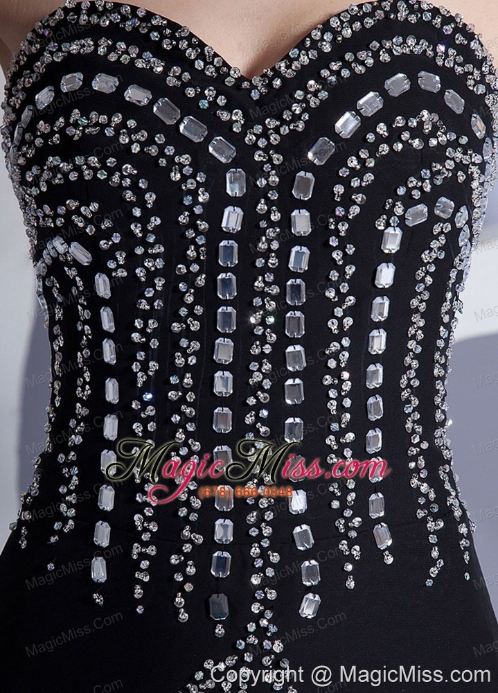 wholesale beading decorate bodice high slit black chiffon floor-length sweetheart neckline 2013 prom dress
