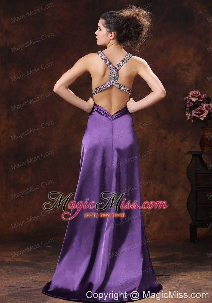 wholesale high slit v-neck beaded decorate shoulder purple in jackson for custom made