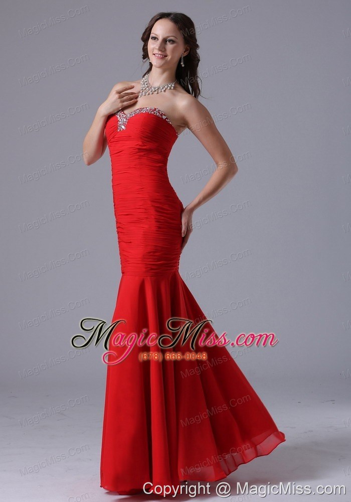 wholesale 2013 wine red mermaid sweetheart prom dress with beading and ruch in kansas