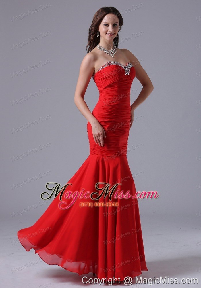 wholesale 2013 wine red mermaid sweetheart prom dress with beading and ruch in kansas