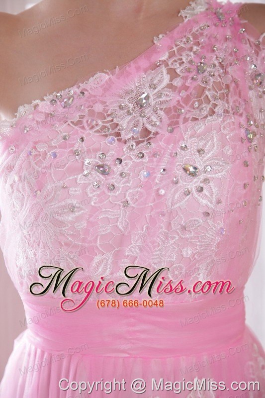 wholesale pink column / sheath one shoulder floor-length tulle and taffeta embroidery and rhinestones prom / evening dress