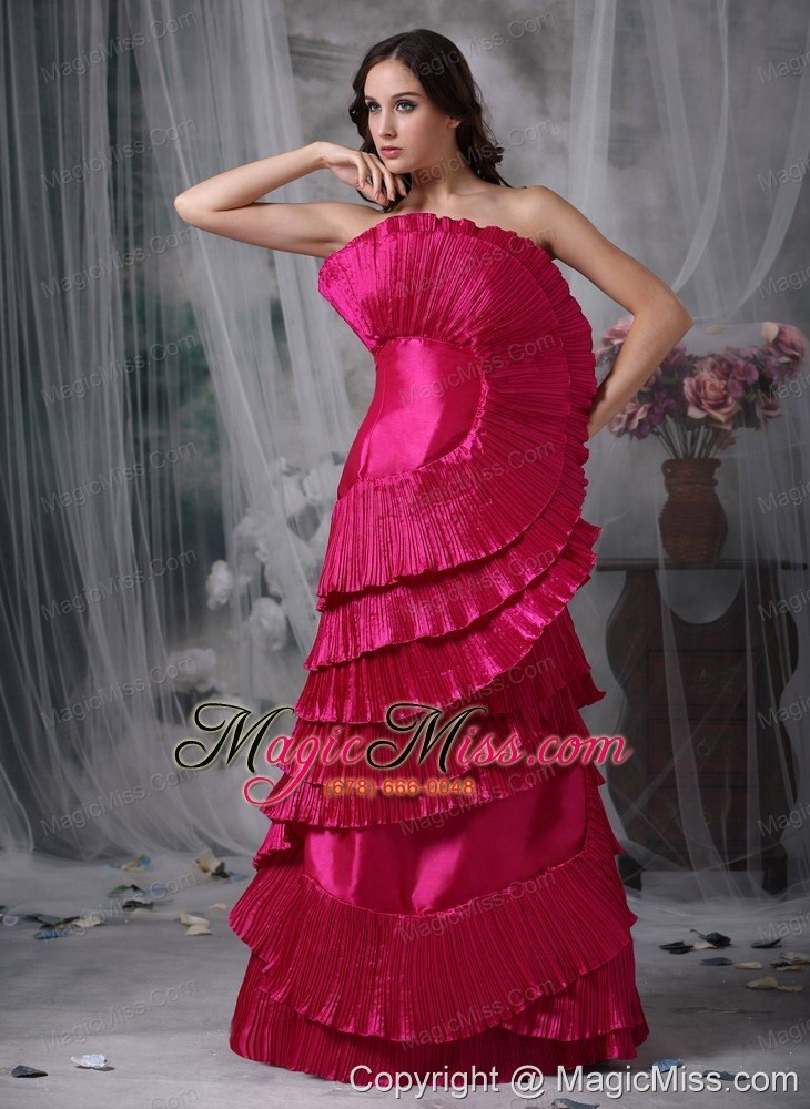 wholesale hot pink column / sheath strapless floor-length organza ruch prom dress