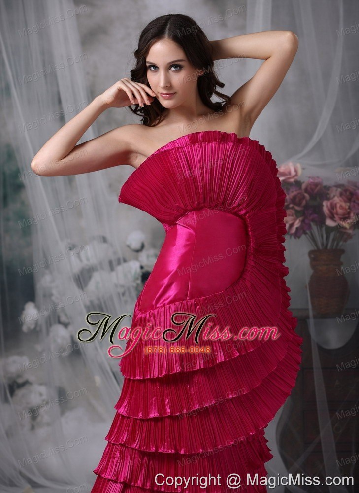 wholesale hot pink column / sheath strapless floor-length organza ruch prom dress