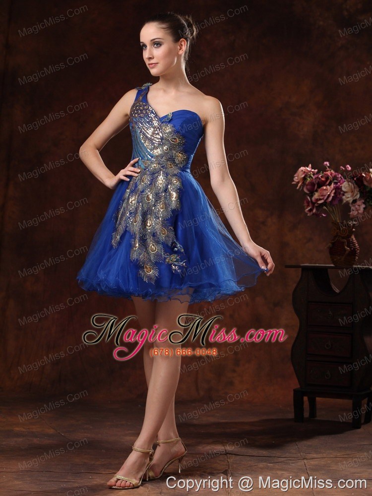 wholesale unique one shoulder embroidery mini-length for royal blue cocktail / homecoming dress