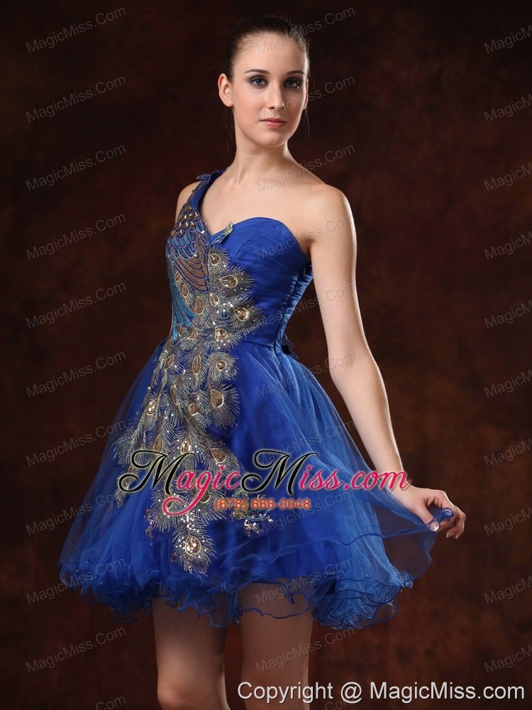 wholesale unique one shoulder embroidery mini-length for royal blue cocktail / homecoming dress
