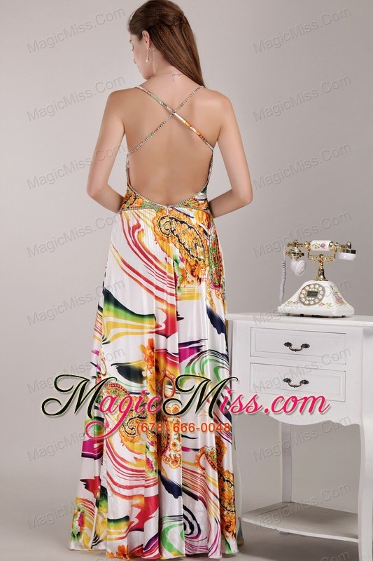 wholesale beautiful empire strap floor-length print beading prom dress