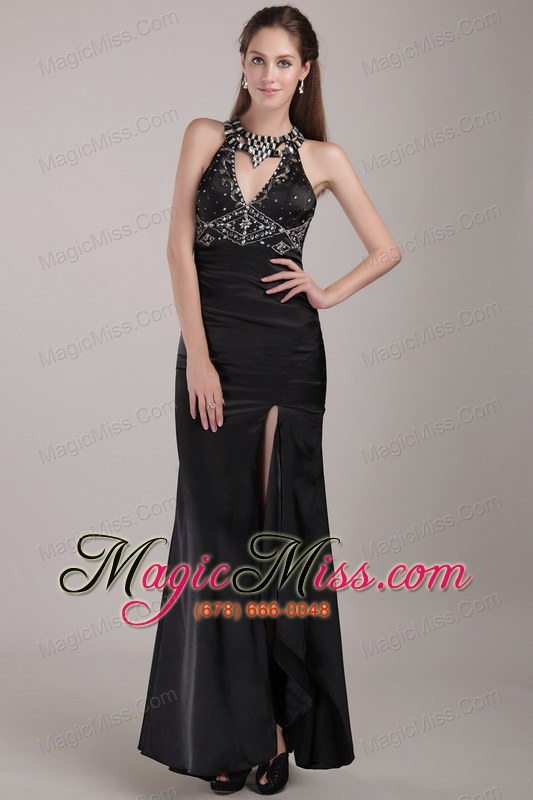 wholesale black column scoop floor-length taffeta rhinestones prom dress