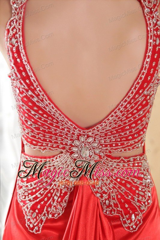 wholesale red column / sheath v-neck brush train taffeta beading prom / evening dress