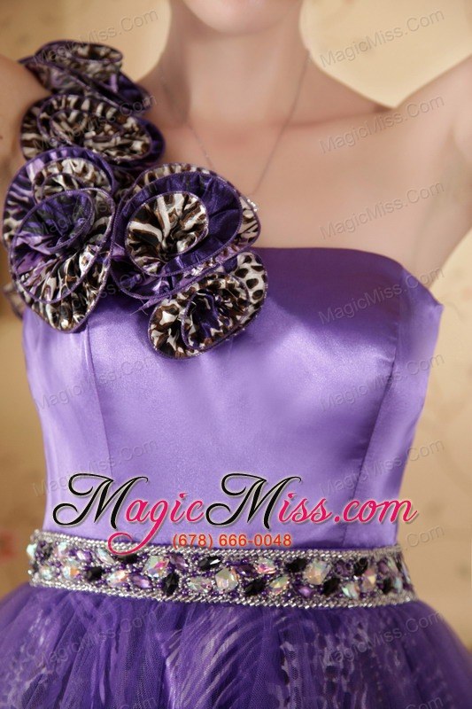 wholesale eggplant a-line / princess one shoulder mini-length hand flowers and beading prom / cocktial dress
