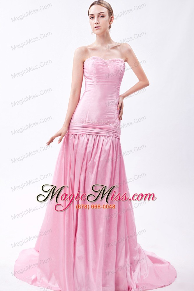 wholesale baby pink mermaid sweetheart beading prom dress brush train taffeta