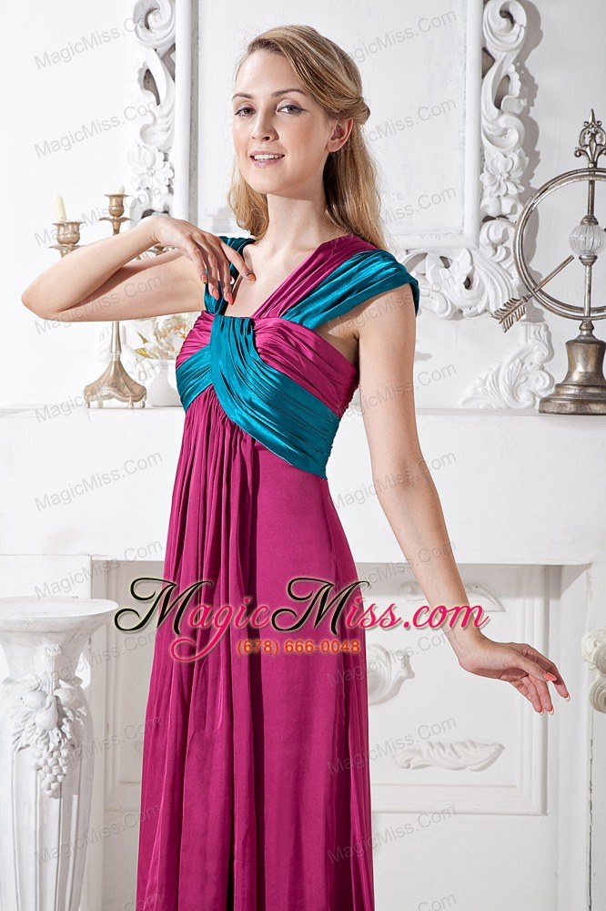 wholesale fuchsia empire straps brush train elastic wove satin ruch prom dress