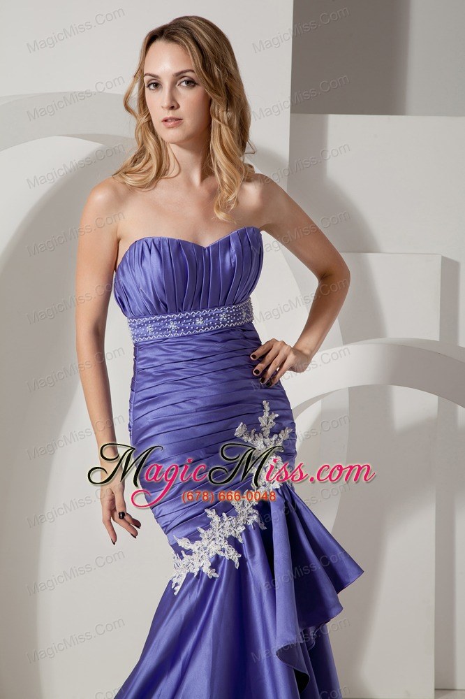 wholesale purple mermaid sweetheart wedding dress court train elastic wove satin appliques