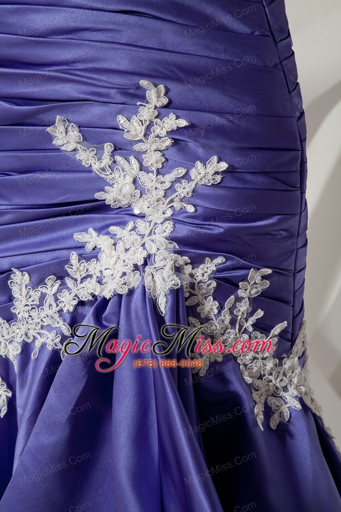 wholesale purple mermaid sweetheart wedding dress court train elastic wove satin appliques